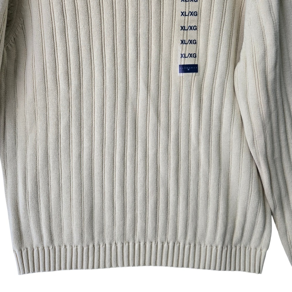 Hathaway Mens XL Quarter Zip Sweater Beige 100% Cotton Ribbed Knit Mock Neck NWT - Picture 6 of 10